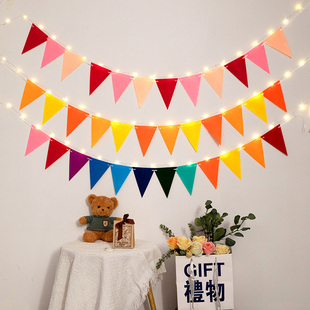 生日装 饰布置彩旗儿童幼儿园教室节日拉旗三角旗活动派对氛围背景