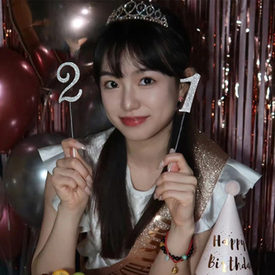 包邮生日蛋糕数字装饰ins银色钻石插件蜡烛女孩公主创意拍照道具