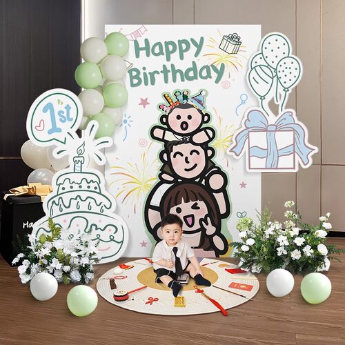 韩系ins风周岁生日布置场景装饰