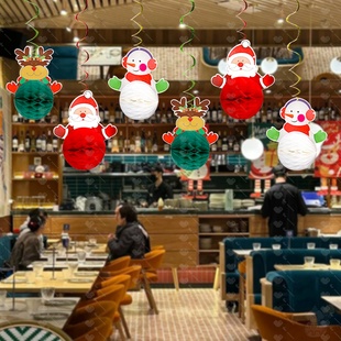 圣诞节装 饰布置蜂窝球卡通挂饰件吊饰幼儿园商场店铺场景节日氛围