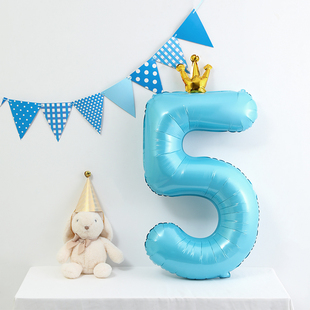 40寸大号蓝色数字气球男女孩宝宝拍照三周岁儿童生日装饰场景布置