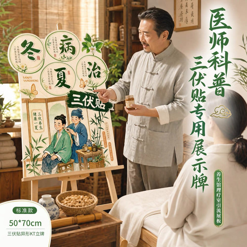 三伏天宣传广告展板冬病夏治竖款旗帜挂旗中式水墨中医馆养生艾灸