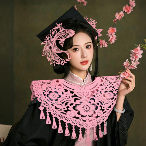 学士服云肩男女非遗剪纸头饰毕业写真拍照道具儿童装饰走秀表演