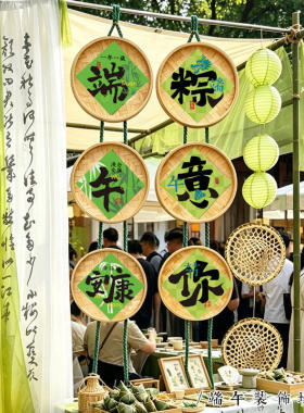 端午节氛围布置绿色灯笼挂布条幅幼儿园商场门店节日主题活动装饰