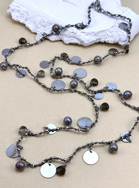 欧美饰品琉璃珠子多吊坠文艺项链新款原创小众设计清新长款毛衣链