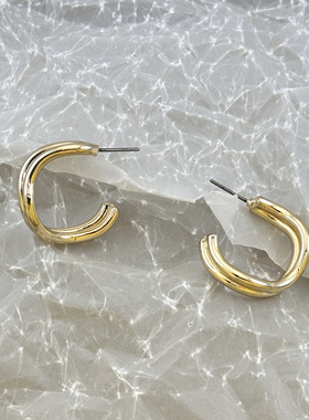 韩国进口黄色耳环女时尚简约光面圆圈C字款素高级感小众耳饰礼物