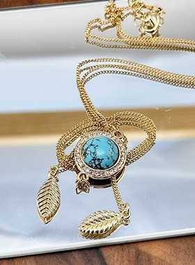 高级感树叶流苏女款绿松石毛衣链