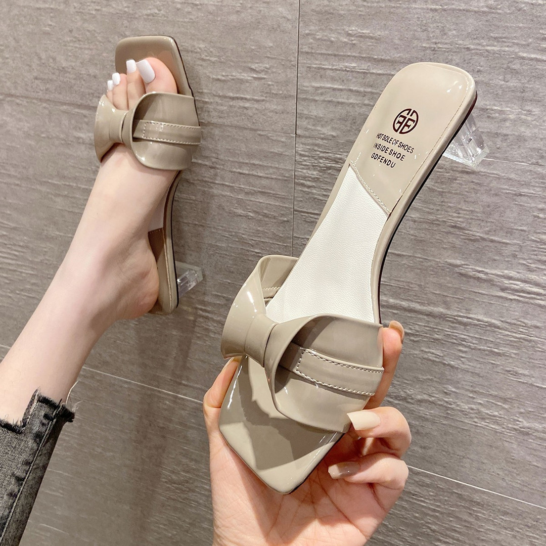 时尚设计韩版外穿方头凉拖夏季新款百搭甜美方根纯色气质百搭拖鞋