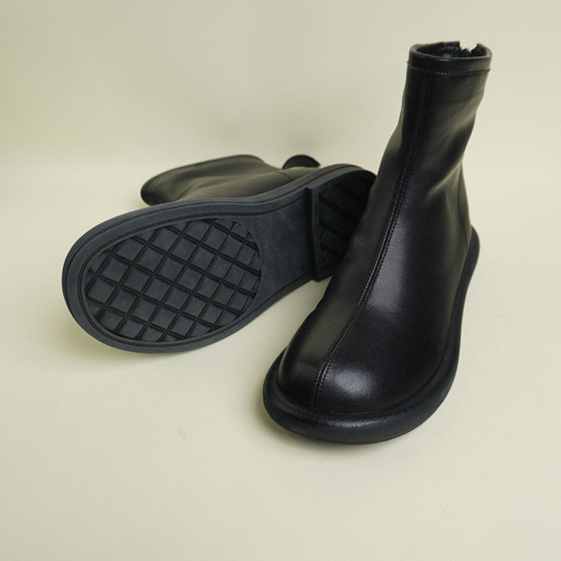 W91036-1后拉链圆头加绒软底马丁靴女2023秋冬新款真皮平底短靴,女鞋,时装靴,淘宝优惠券,粉丝福利购,淘宝优惠卷