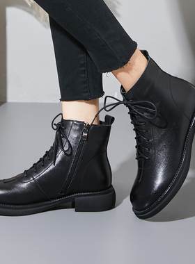 W216-2 真皮马丁靴女英伦风平底203年新款春秋皮靴女鞋大码女靴