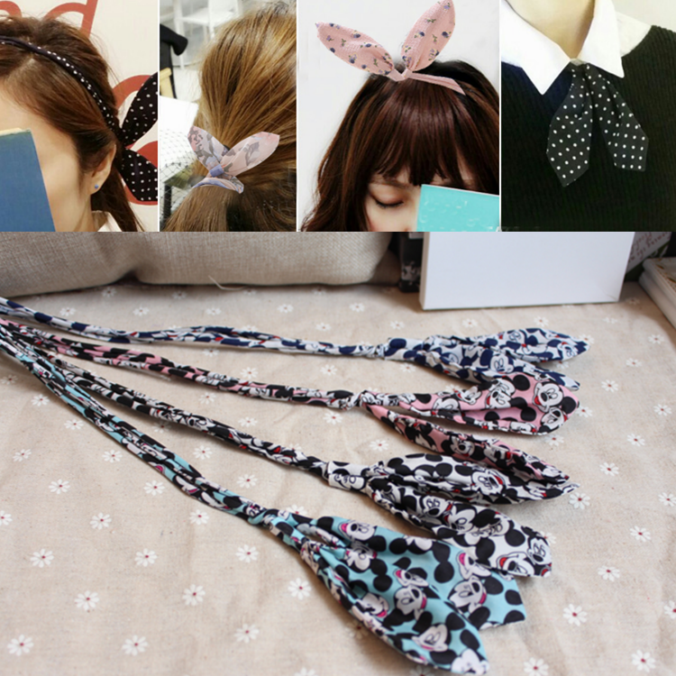 韩国进口童趣呆萌树叶卡通可爱细蝴蝶结兔耳朵随意造型宽铁丝发带