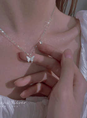 碎钻细闪蝴蝶项链女轻奢小众设计感气质颈链锁骨链高级感日常百搭