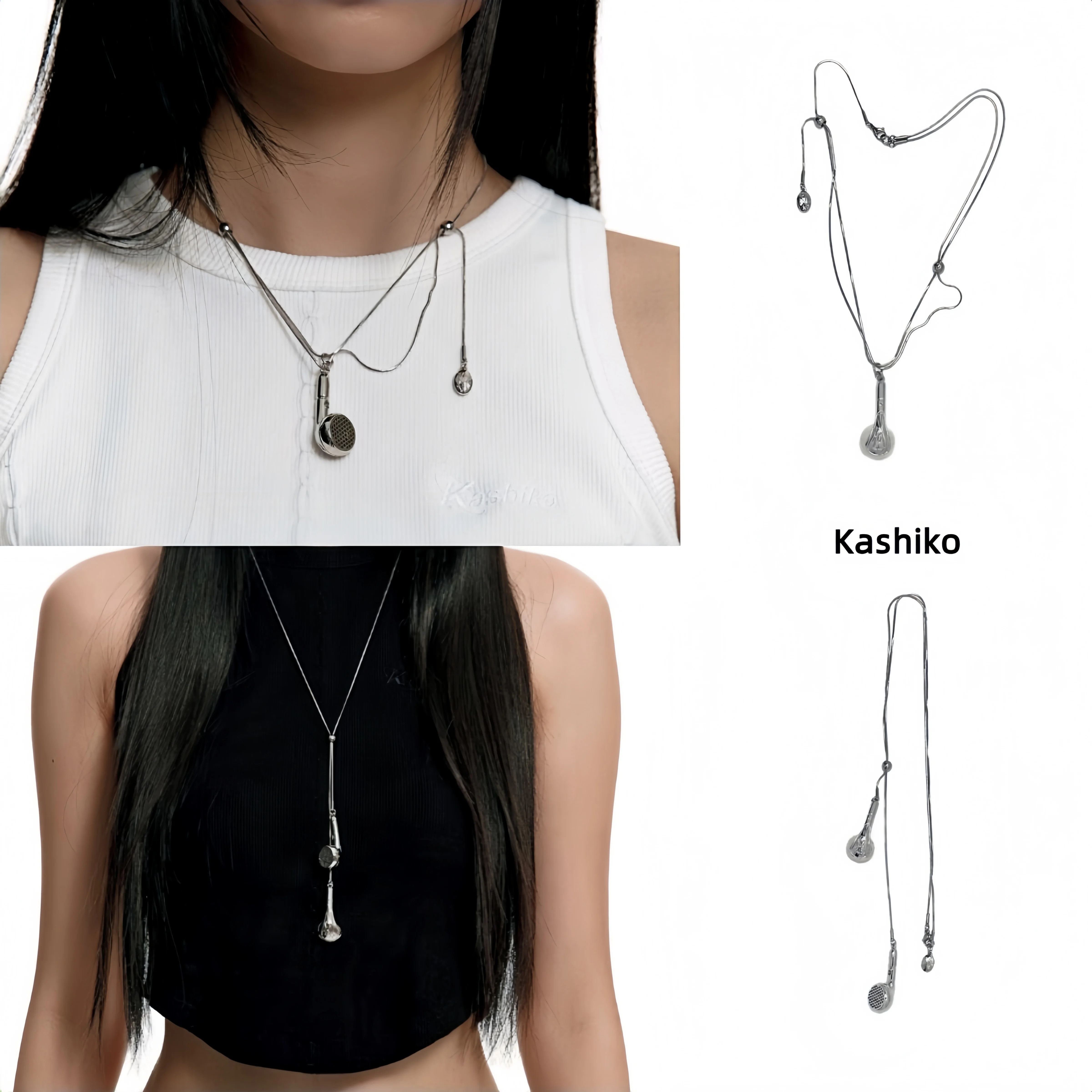 Slide Earphone Necklace复古金属耳机项链韩版装饰链毛衣链长款