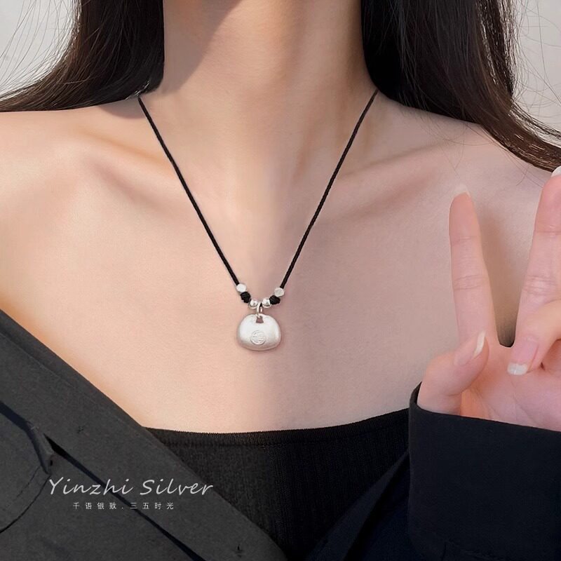 古风小胖福黑绳项链民族风装饰新中式汉服马面裙配饰女生礼物首饰