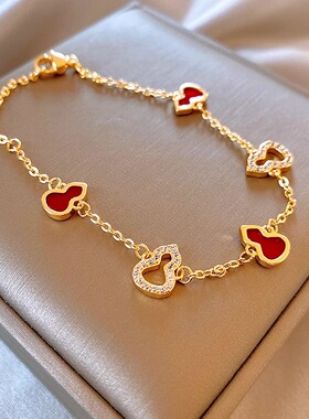 金色复古葫芦手链女2026年新款本命年新中式国风红色福禄偏财手饰