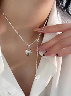 s925银爱心项链女轻奢小众锁骨链