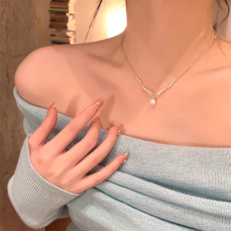 气质波浪仿钻珍珠颈链锁骨链项链高级感轻奢小众七夕送女朋友礼物