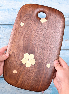 不二木作北美黑胡桃木砧板镶嵌樱花水波纹样板间展示拍摄道具实木