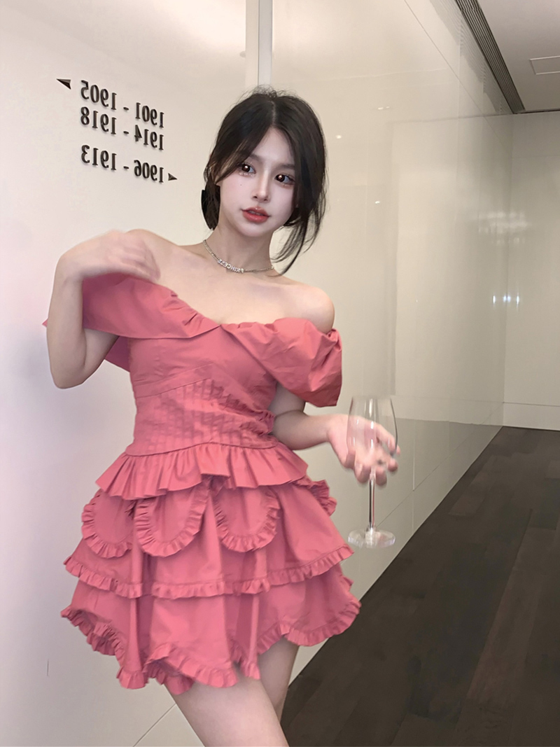 胖mm显瘦甜辣套装裙女2022夏季新款微胖女生穿搭显瘦一字肩蓬蓬裙