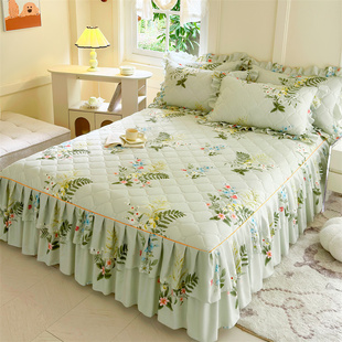 加厚夹棉床裙式 1.8米2.0米床罩全棉纯棉席梦思防滑保护套防尘床单