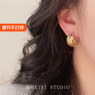 浮光跃金~法式复古金属C型线条耳圈 轻奢高级感气质ins耳钉耳环潮