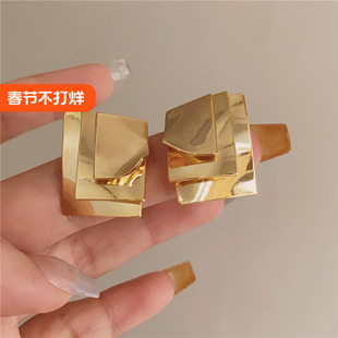 层层迷阵~法式复古金属几何叠片耳钉 高级感小众设计气质耳环爆款