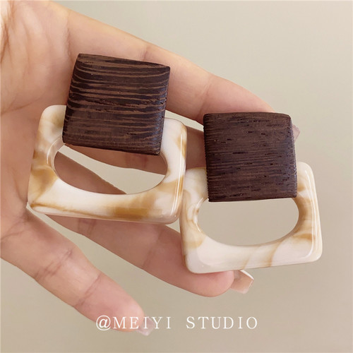 MEIYIJEJORY日韩树脂原木女耳环