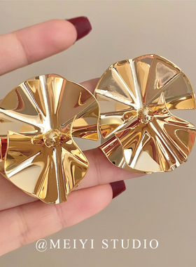 圣尼薇亚~高级感冷淡风金属立体圆形耳环 大气欧美新品小众耳环潮