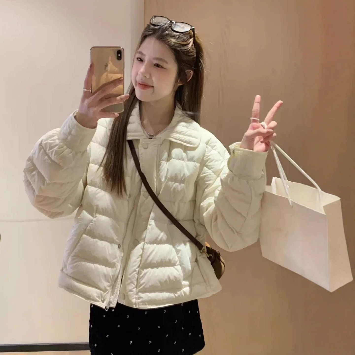 白鸭绒新款韩版甜美小翻领羽绒服女短款轻薄宽松保暖小个子外套