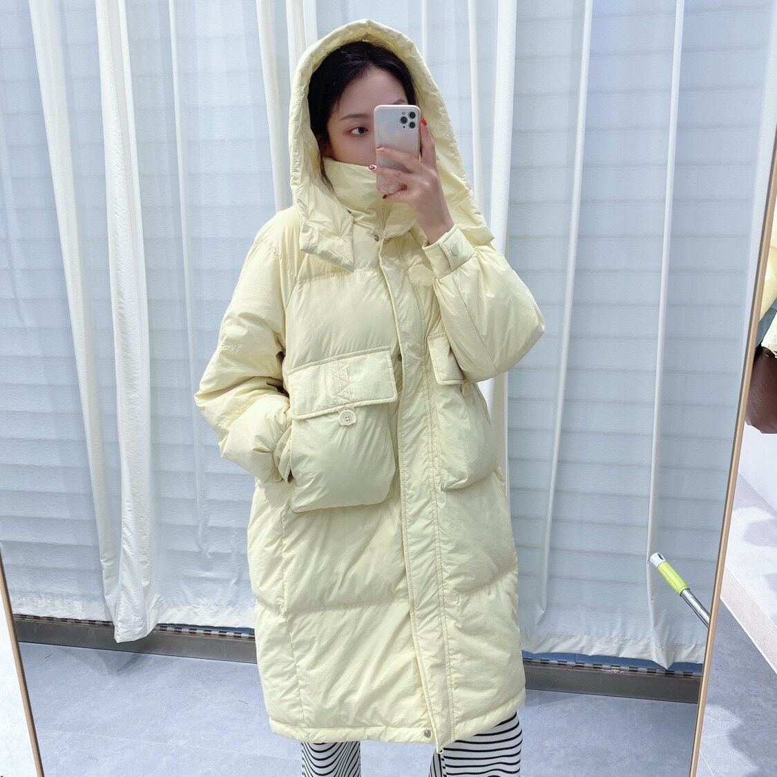 收腰显瘦韩版宽松外套羽绒服中长