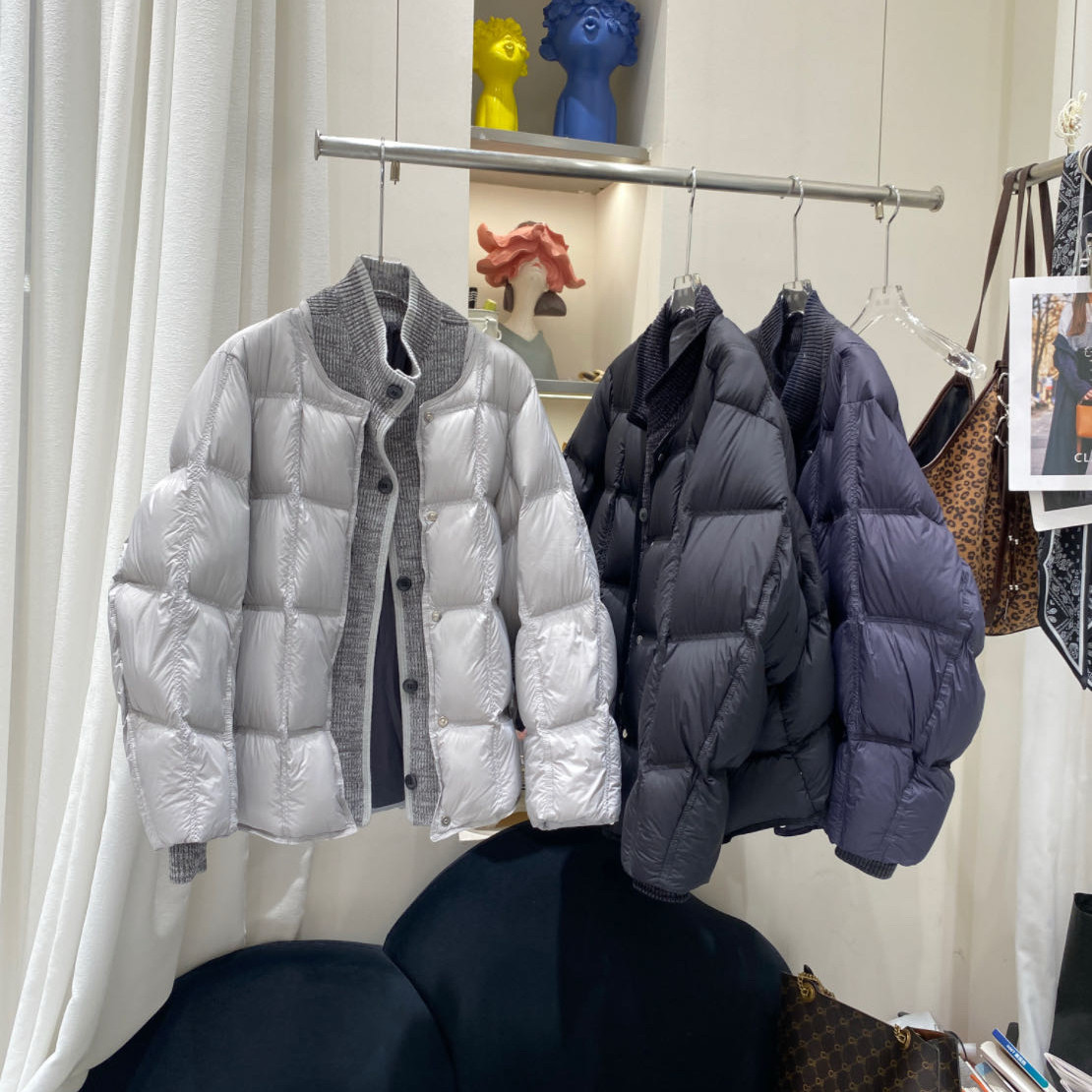 欧货针织拼接假两件羽绒服女冬季新款宽松休闲白鸭绒面包服外套潮