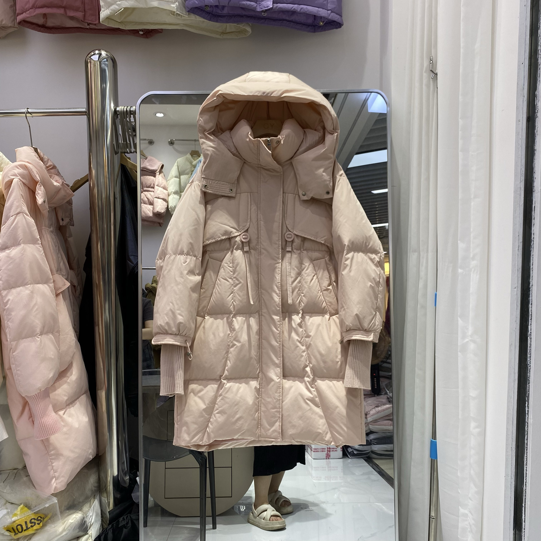 白鸭绒中长款休闲简约羽绒服女