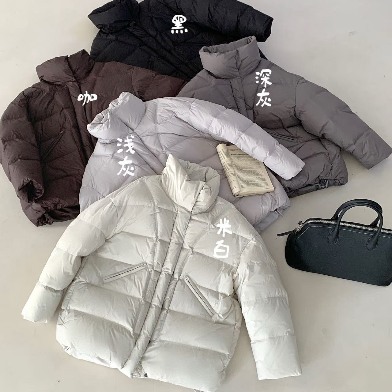 韩系立领中长款羽绒服女冬季简约保暖90白鸭绒外套