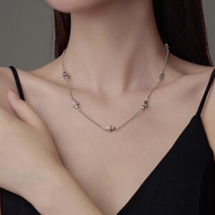 S925十字架项链女个性百搭抽拉锁骨链抽拉多功能choker毛衣链