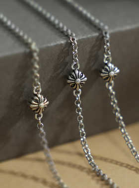 S925十字架锁骨链不掉色百搭做旧细素链无吊坠男女裸链配饰