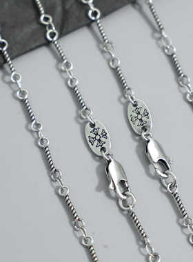 925竹节手工项链男女款做旧情侣锁骨链素链麻花单链扭链