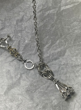 S925潮牌复古鸢尾铃铛吊坠项链男女情侣个性配饰小丑皇冠毛衣链