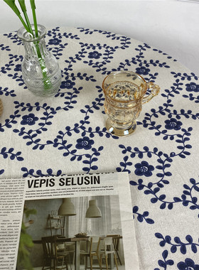 ins韩风藏蓝色梅花藤复古日系桌布小众踏青野餐布摆拍道具背景布