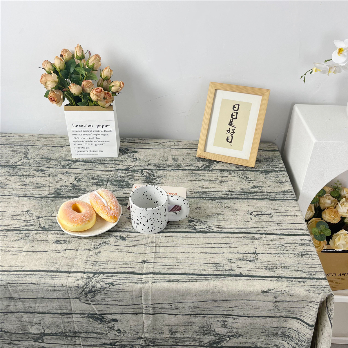 棉麻树皮纹茶几布拍摄背景布