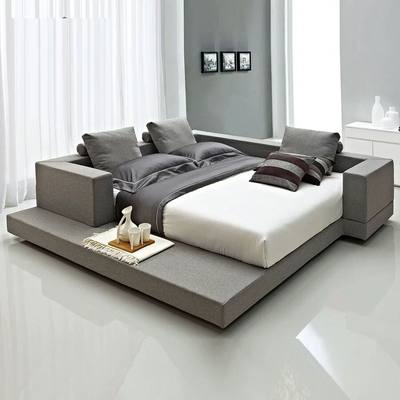 北欧布艺榻榻米床现代简约软包床网红主卧个性舒适大床2米2.4米