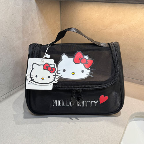 HelloKitty化妆包网纱透明手提包