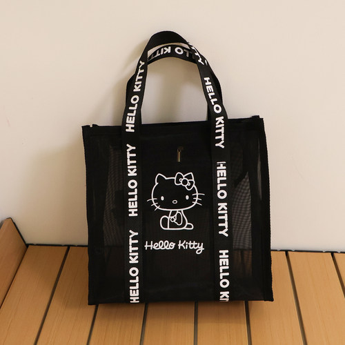 Hellokitty凯蒂猫透气网纱手提袋透明时尚轻便外出通勤购物收纳包