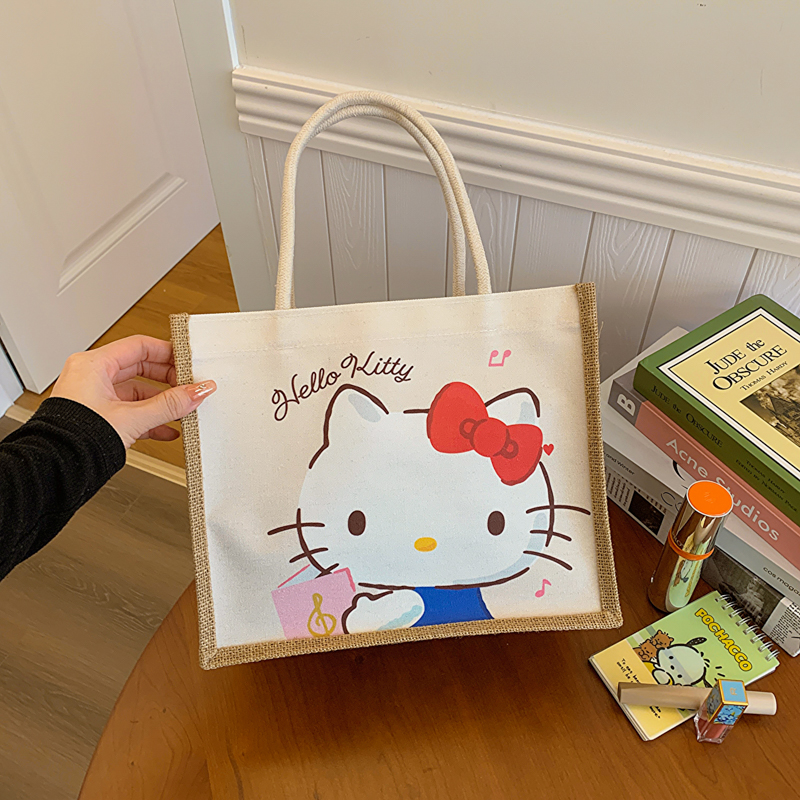 三丽鸥正品亚麻布手提袋上班族饭盒袋小学生便当包便携环保大容量,收纳整理,饭盒袋,淘宝优惠券,粉丝福利购,淘宝优惠卷