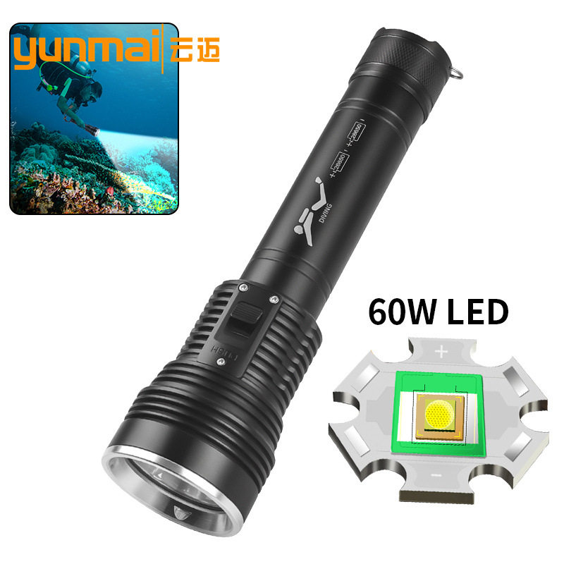 跨境新品60W灯泡 强光远射潜水手电磁控开关水陆两用潜水手电筒