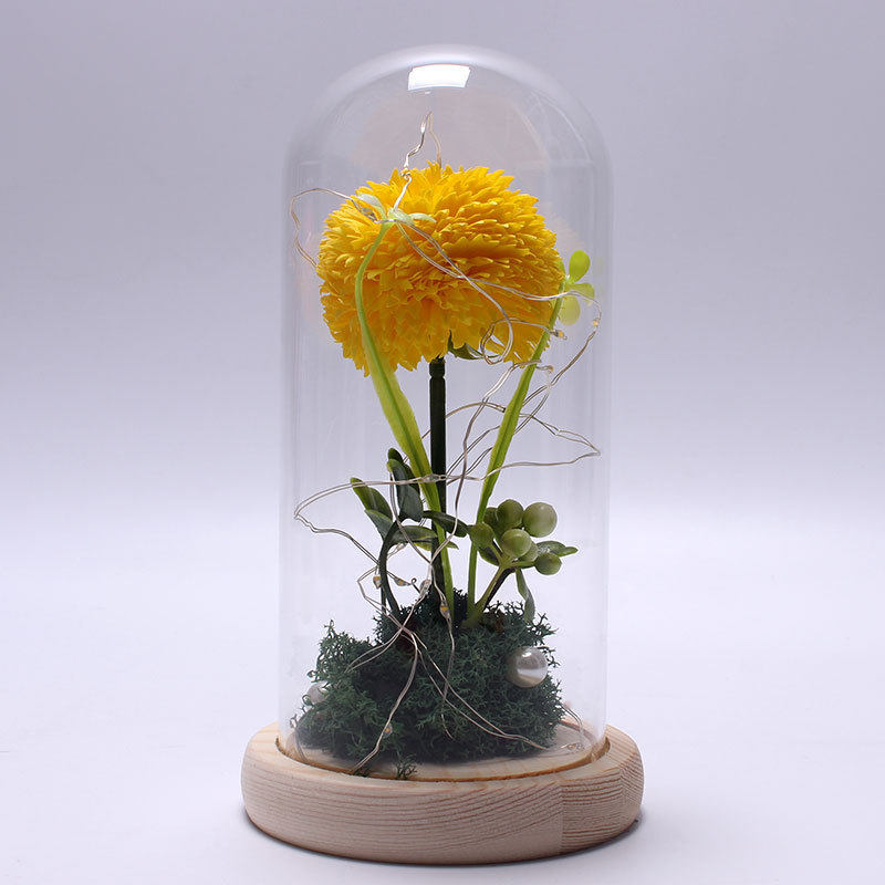 情人节礼物跨境LED灯玻璃罩香皂花乒乓菊礼盒送女友闺蜜生日礼品