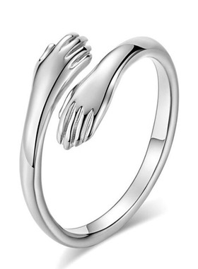 日韩ins爱的双手拥抱情侣戒指简约开口拥抱指环2021跨境新款配饰