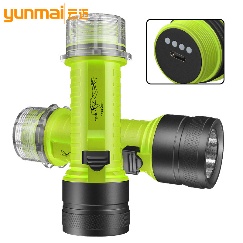 新品潜水手电XHP50强光水陆两用磁控开关type-cUSB充电潜水手电筒