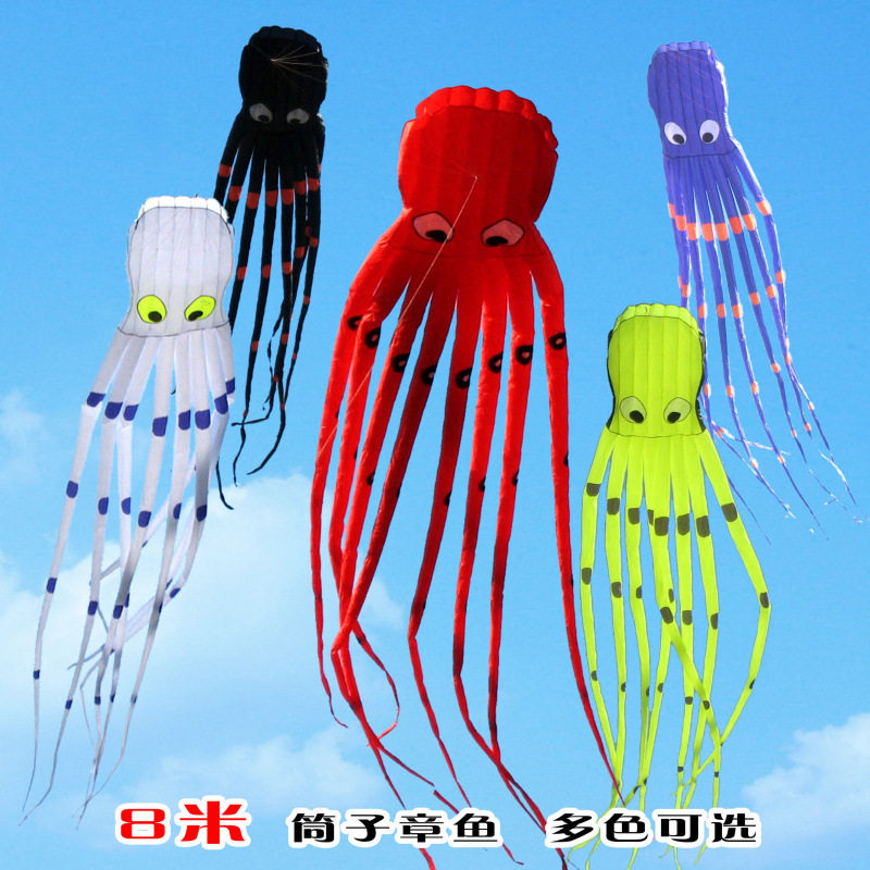 潍坊8米彩色软体筒子章鱼风筝 格子布好带octopus kite厂家LH