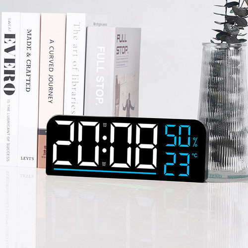 创意大屏LED时钟多功能温湿度闹钟简约时尚挂钟跨境新品8027