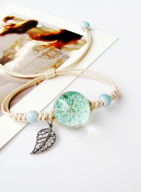 干花植物标本水晶玻璃森系手链